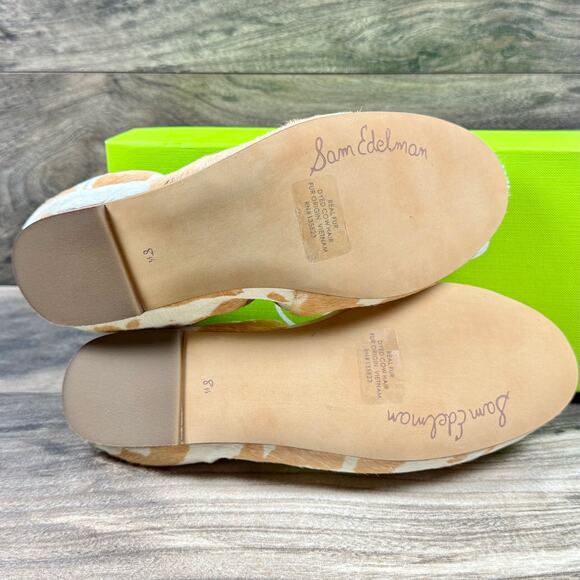 NIB Sam Edelman Felicia 8.5M Ballet Flats Printed Calf Hair Natural Ivory - Picture 7 of 9